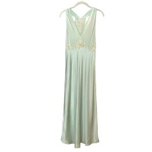 Vintage La Perla Green Silk Lace Nightgown Embroidered Slip Dress Size 3 Women’s